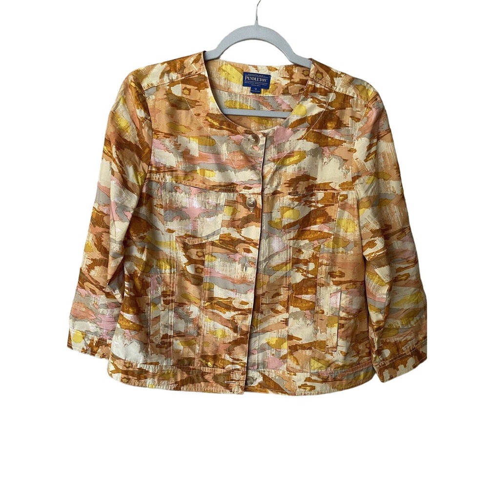 Pendleton Silk Jacket Blazer Womens M Abstract Pockets Rust Mustard‎ Yellow Pink